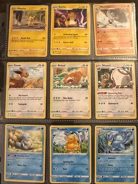 Vintage Pokemon Favorite pocket monster cards - Pikachu, squirtle, eevee